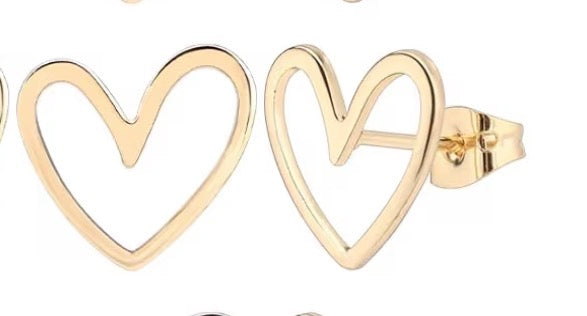 18K Gold Plated Open Heart Stud Earrings