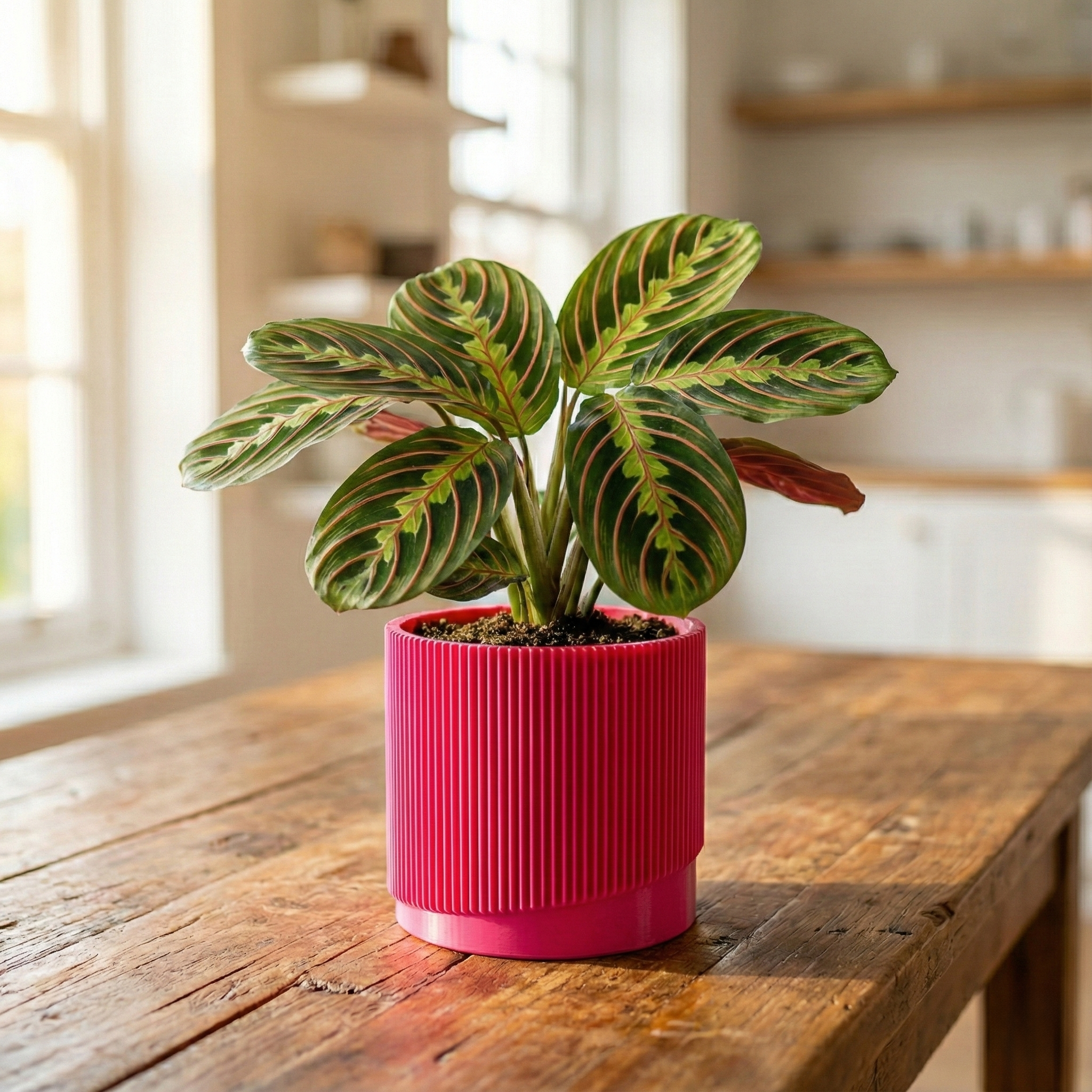 Mid-Century Ribbed Planter with Drainage and Saucer in Multiple Colors, 3D Printed Planter with Unique Modern Design, Lightweight, Wave