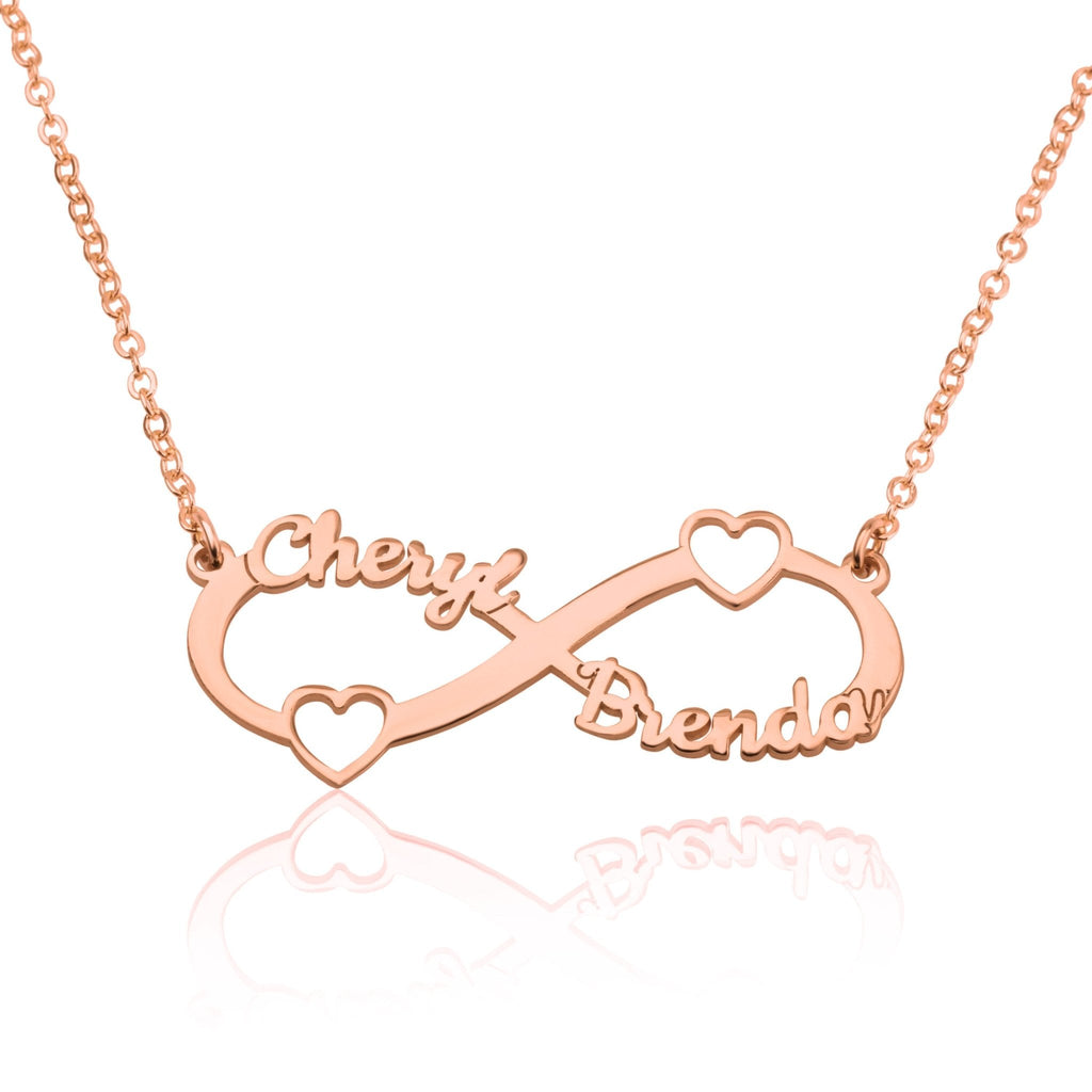 Custom Infinity Necklace With Two Names And Two Hearts